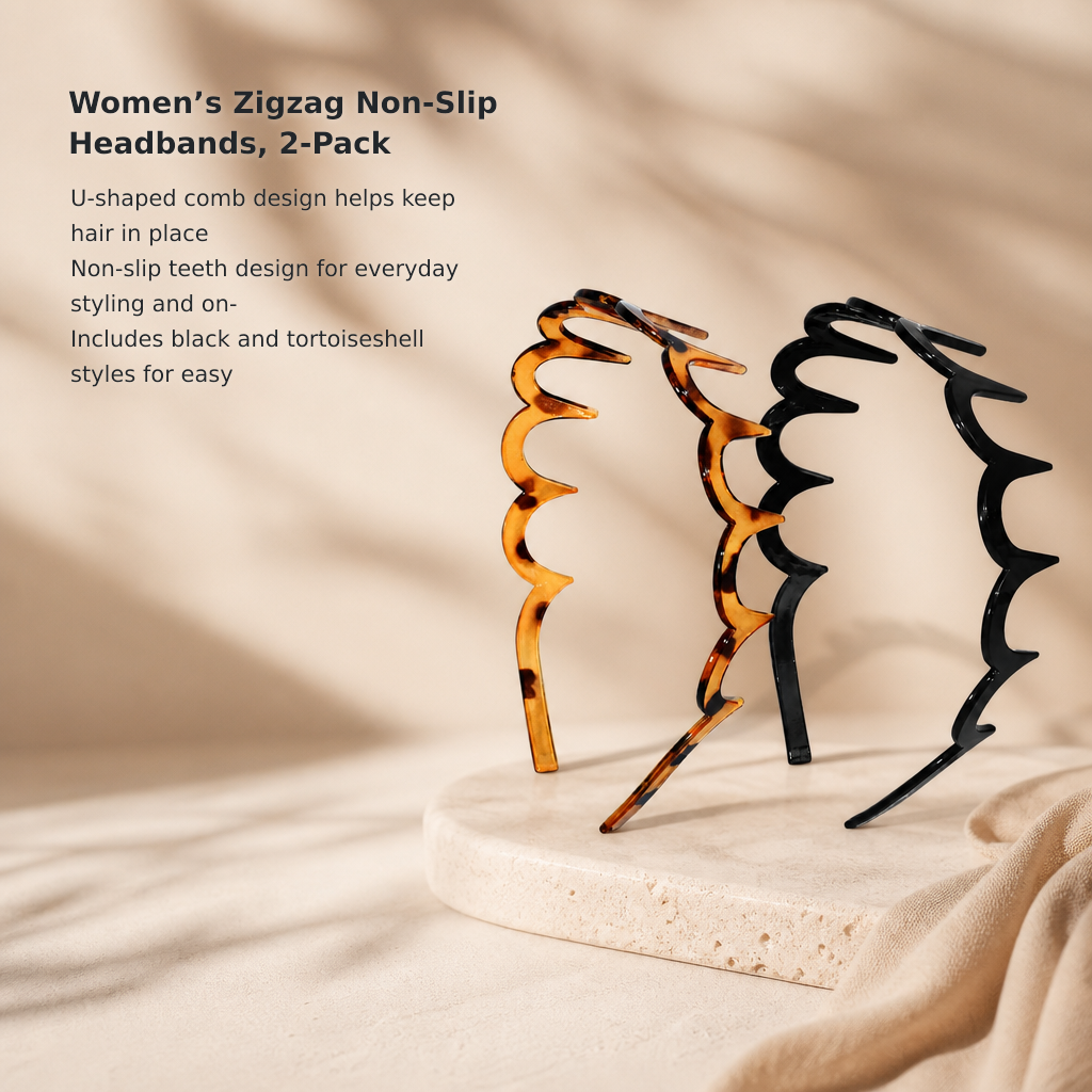 Women’s Zigzag Non-Slip Headbands, 2-Pack